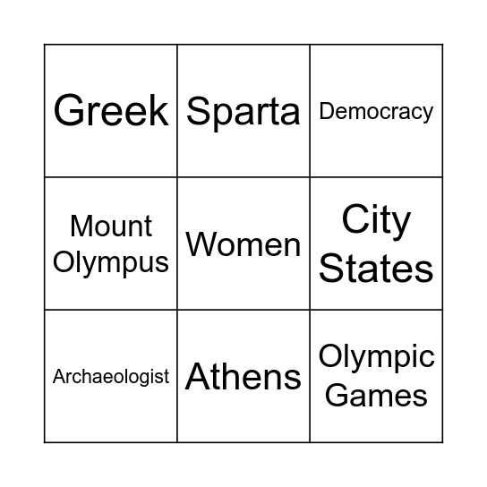 Ancient Greece Bingo Card