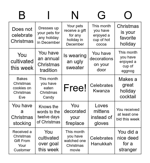 Holiday Bingo Card