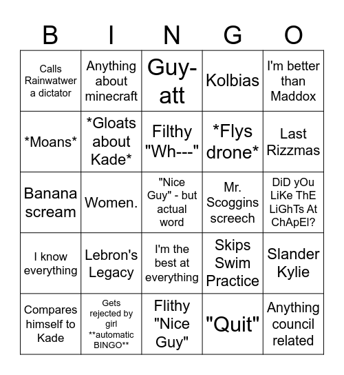 Kolby Bingo Card