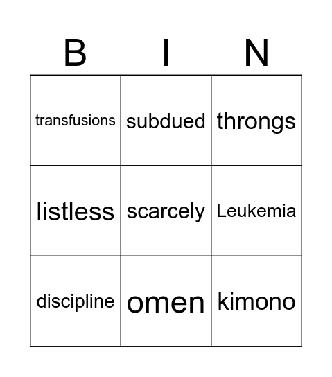 Vocab BINGO Card