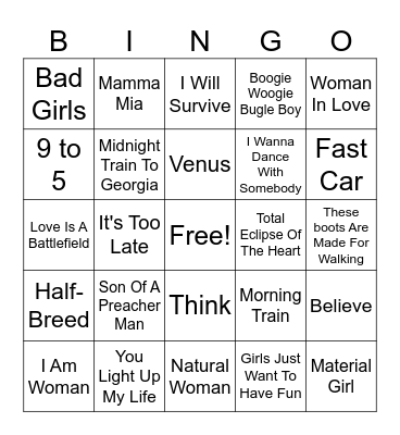 Women Who Rock Bingo Card