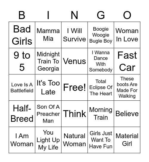 Women Who Rock Bingo Card