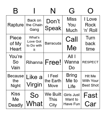 Women Rock Legends Bingo Card