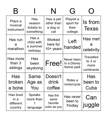 Marathon 'Get to Know You' Bingo! Bingo Card