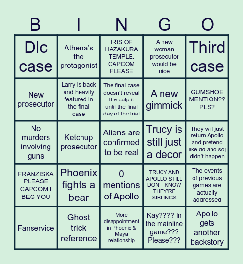 ACE ATTORNEY 7 Bingo Card