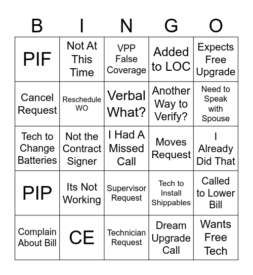 Vivint Bingo Card