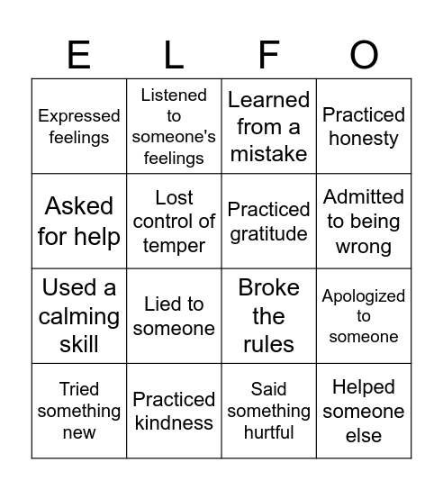 ELF Bingo Card