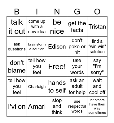 Conflict Resolution Bingo Card