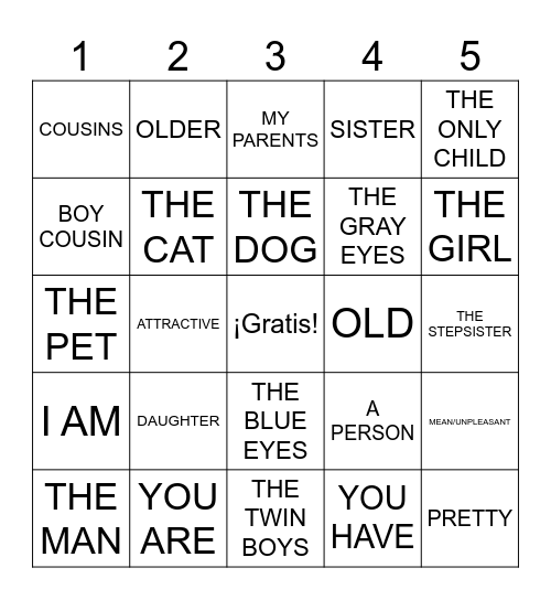 La familia lotería Bingo Card