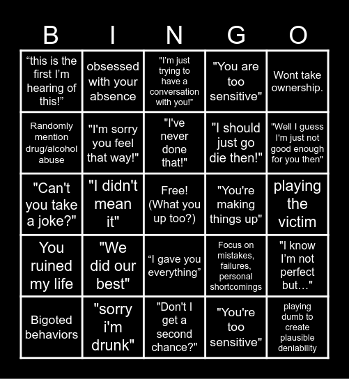 Emotional abuse! Bingo Card