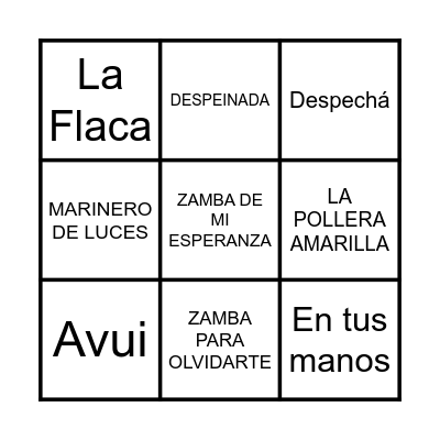 BINGO MUSICAL ENTENÇA Bingo Card