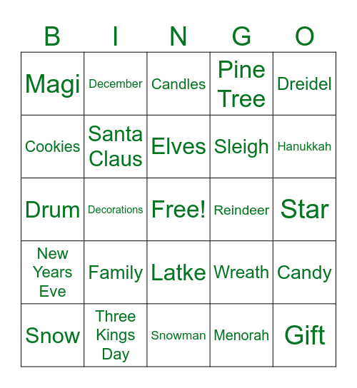 UBP Holiday Bingo Card