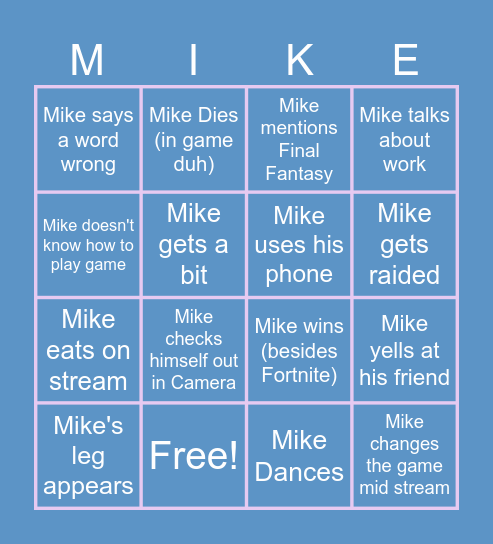 Mike Card Bingo Card