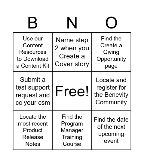 Benevity Resources Bingo Card