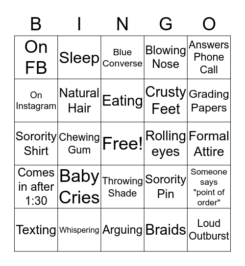 Chapter Meeting Bingo Card