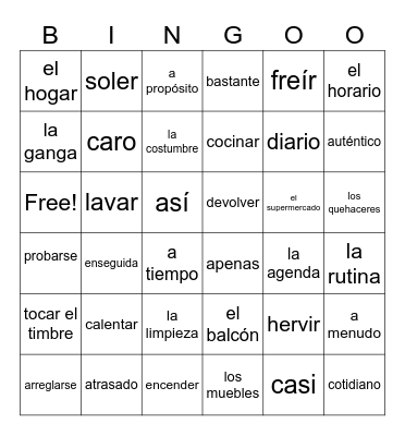 La Vida Diaria Bingo Card