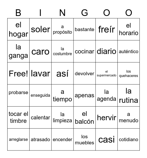 La Vida Diaria Bingo Card