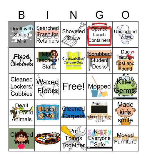 Custodial/Maintenance Bingo Card