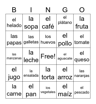 La Comida Bingo Card