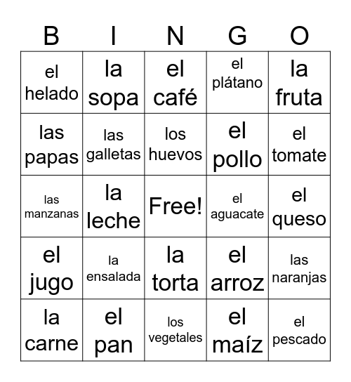 La Comida Bingo Card