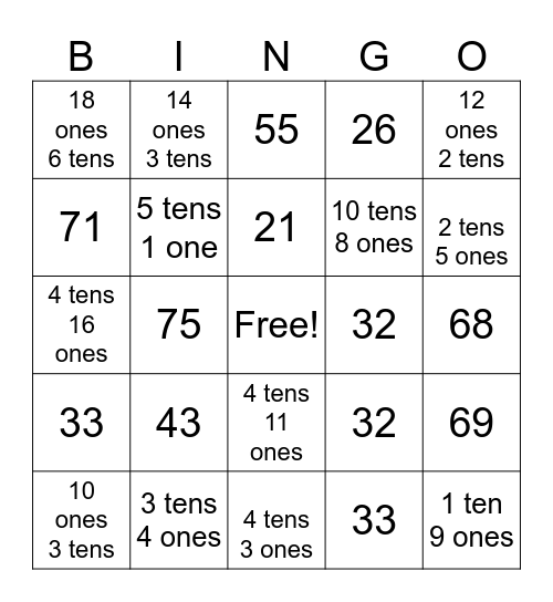 Place Value Bingo Card