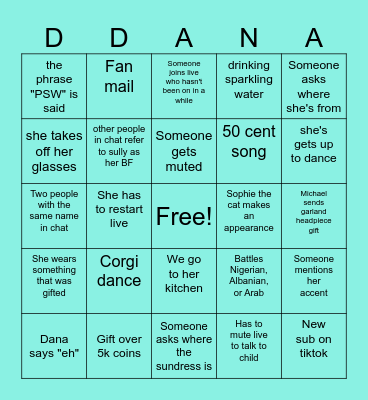 Dana's Lives Bingo Card