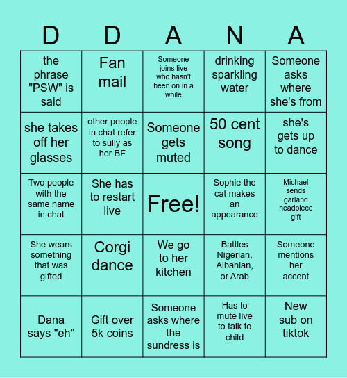 Dana's Lives Bingo Card