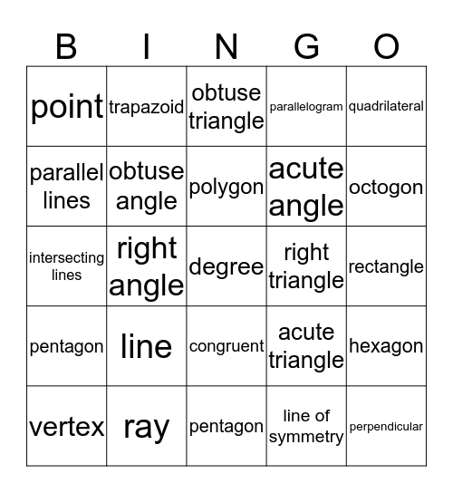 Geometry Vocabulary Bingo Card