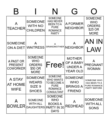 PURE ROMANCE Bingo Card