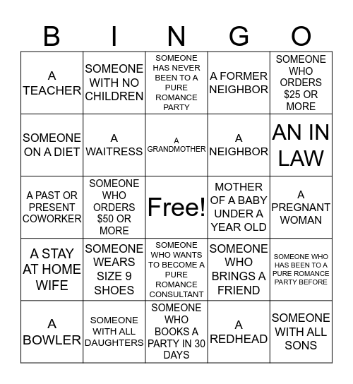 PURE ROMANCE Bingo Card