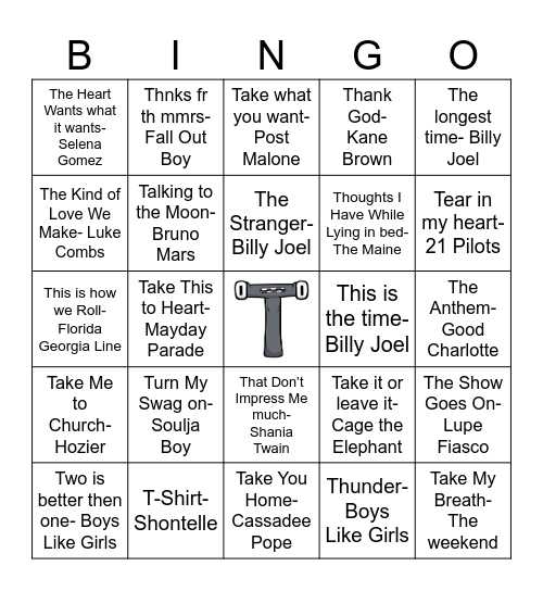 Songs that Start with the Letter T Bingo Card