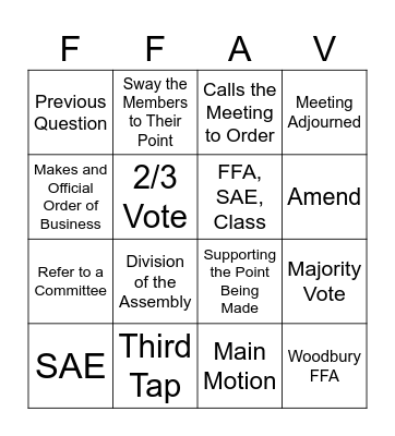 FFA Vocab Bingo Card