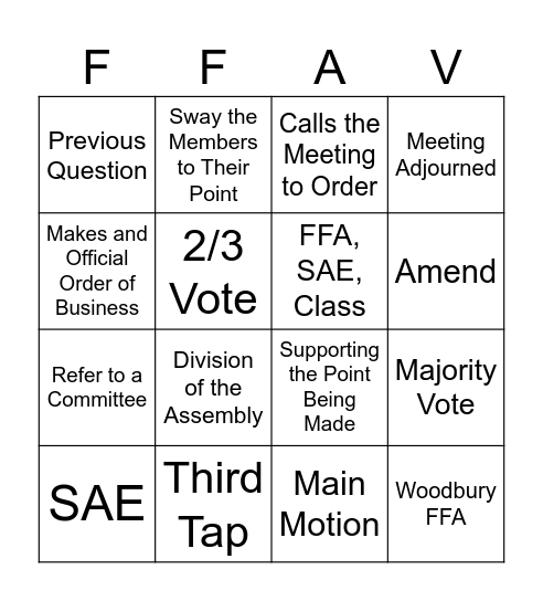 FFA Vocab Bingo Card