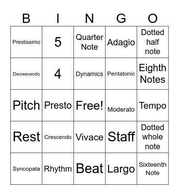 Music Terms Review Term 1 Bingo Card