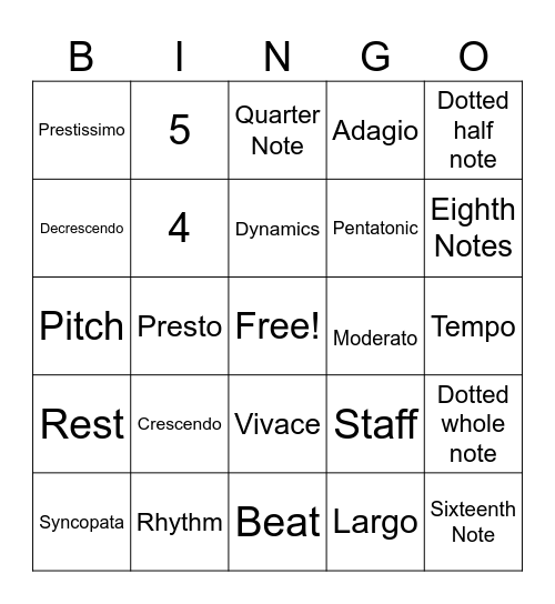 Music Terms Review Term 1 Bingo Card
