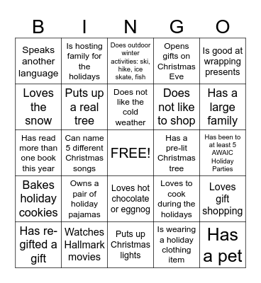 Christmas  People Bingo Card