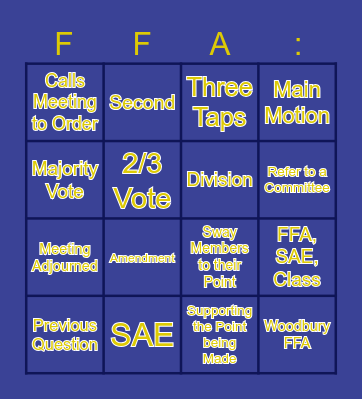 FFA Vocab Bingo Card