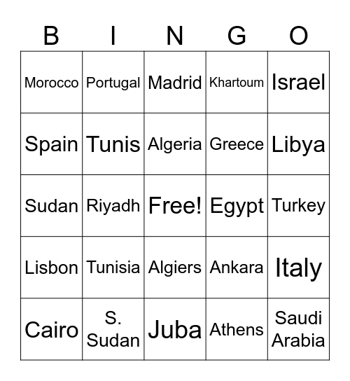 6th North Africa + Europe Bingo Card