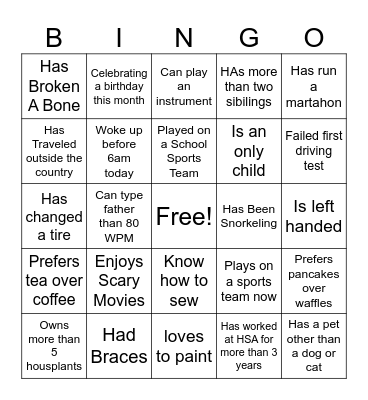 Holiday Bingo Card
