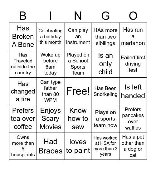 Holiday Bingo Card