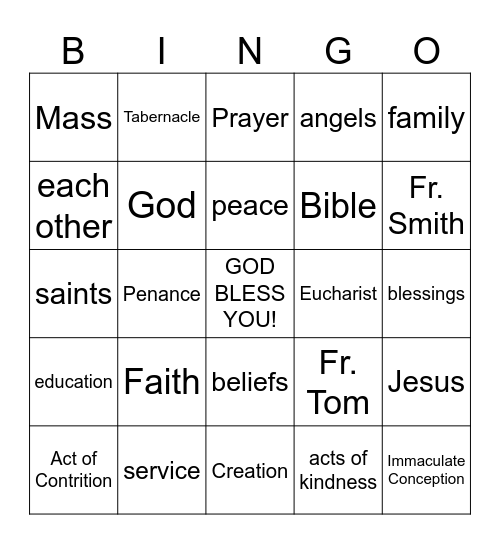 Catholic Schools Week Bingo Card