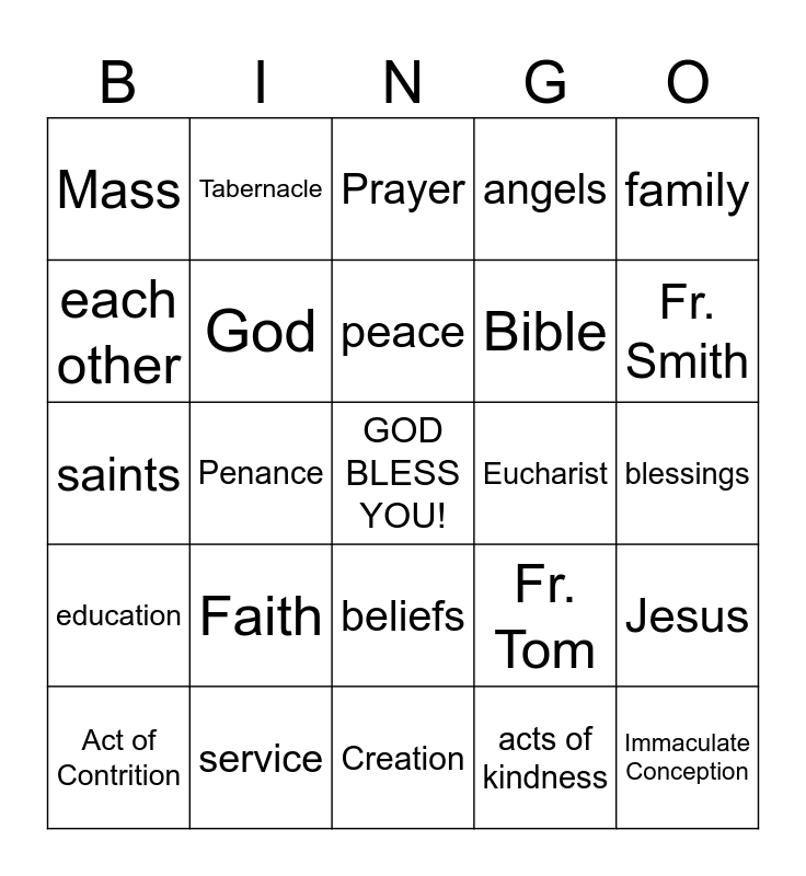 Catholic Schools Week Bingo Card