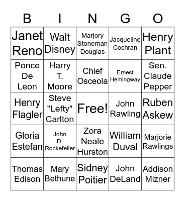 Historical Figures in Florida Bingo Card