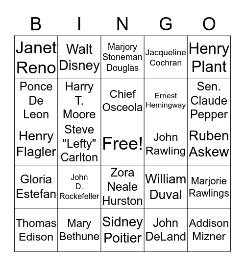 Historical Figures in Florida Bingo Card