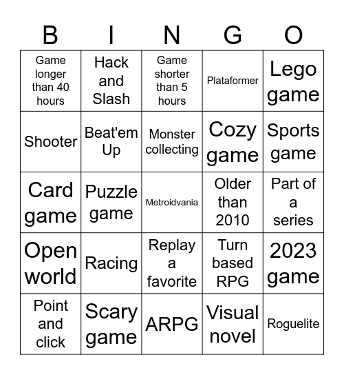 Game bingo Card