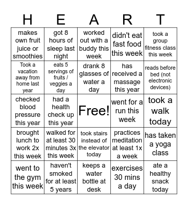Healthy Living Bingo! Bingo Card