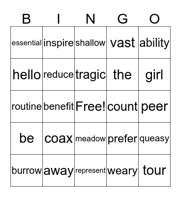 Vocabulary Bingo Card