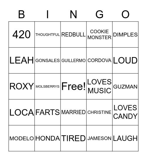 LEAH Bingo Card
