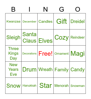 UBP Holiday Bingo Card
