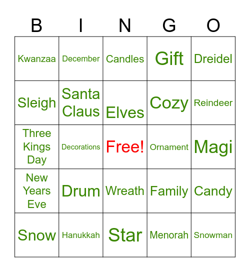 UBP Holiday Bingo Card
